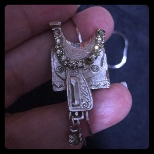 Saddle Bolo Tie Silver Tone Metal Lariat Necklace